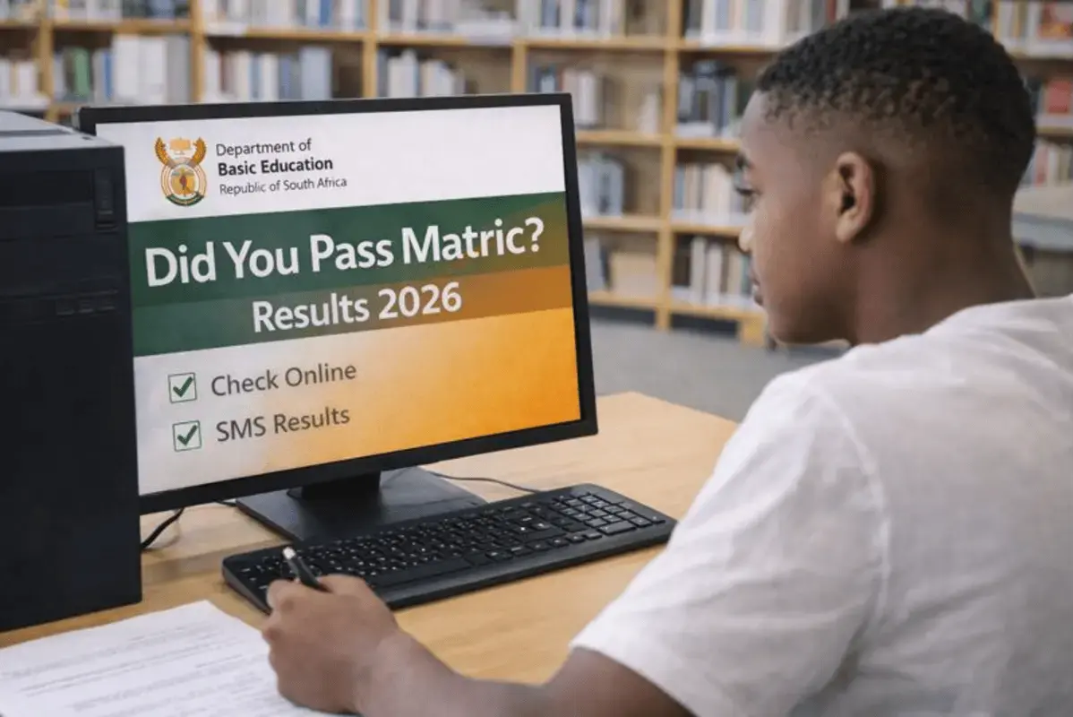 Student in library looking at matric results