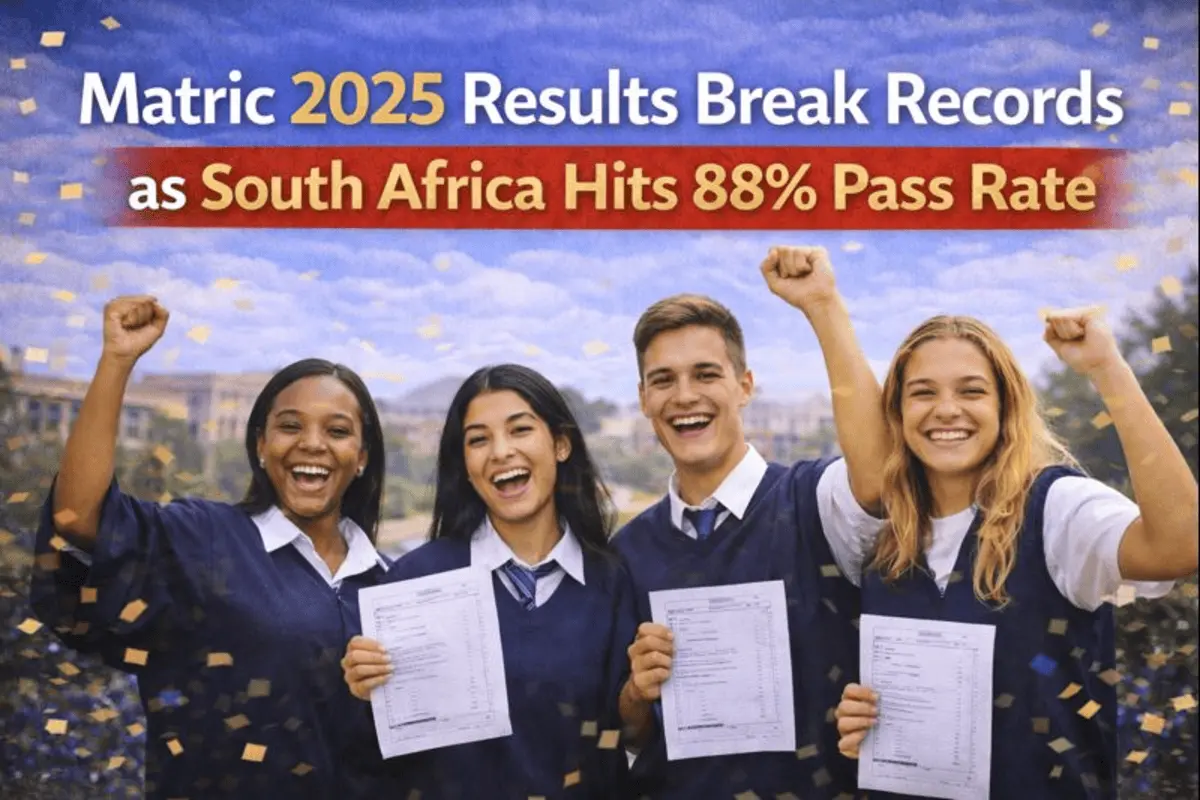 South African matric student checking 2025 results on a laptop