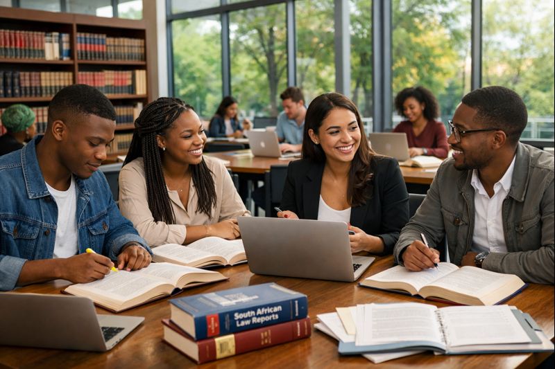 South African law students studying in a university library