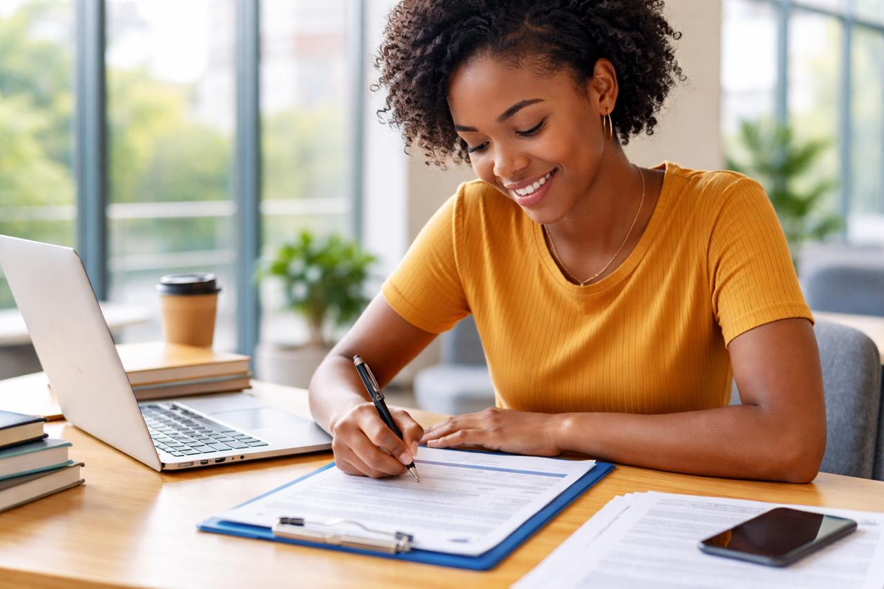 Student filling out university application form in South Africa