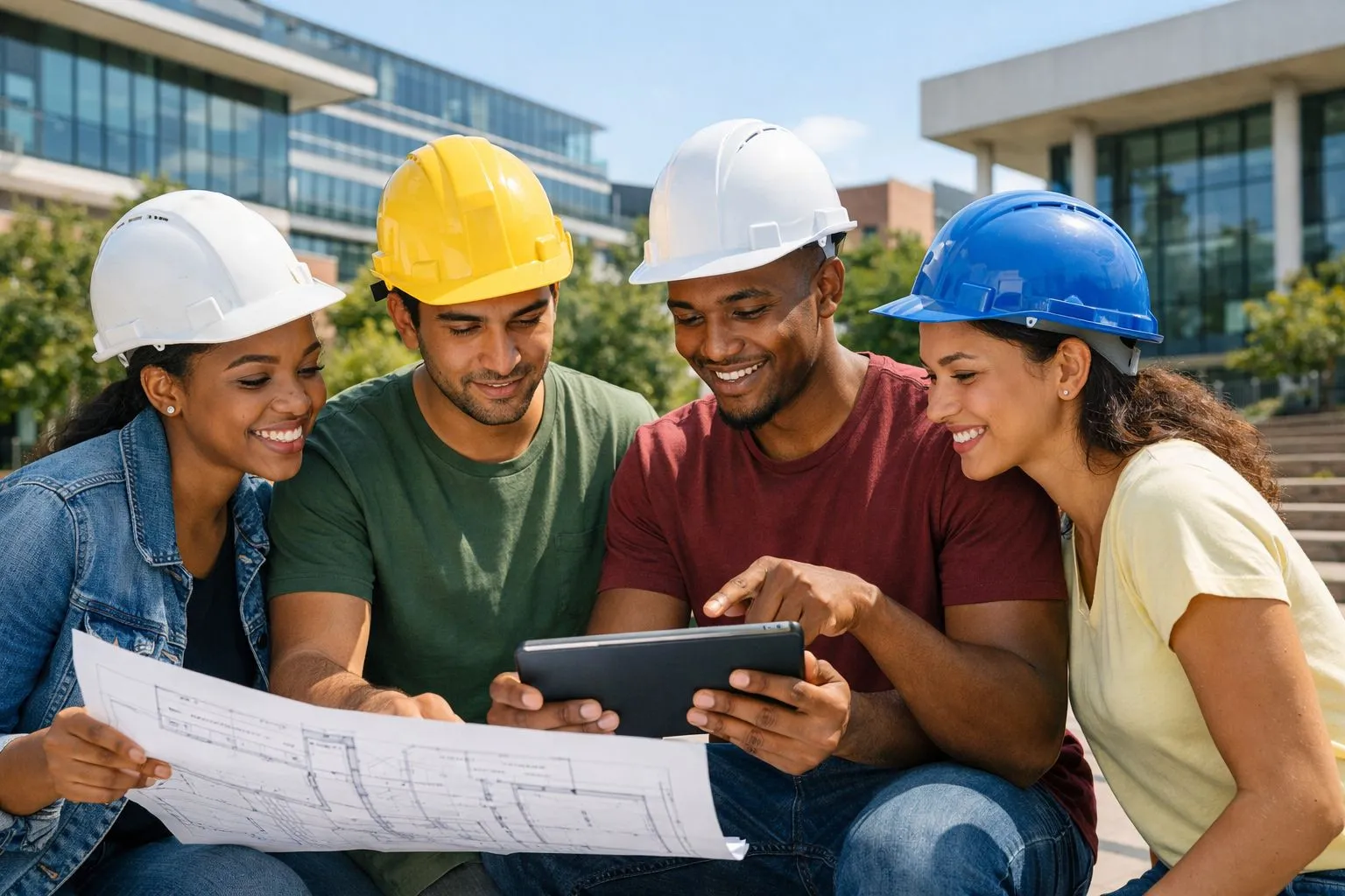 South African engineering students working on a civil engineering project at a university campus