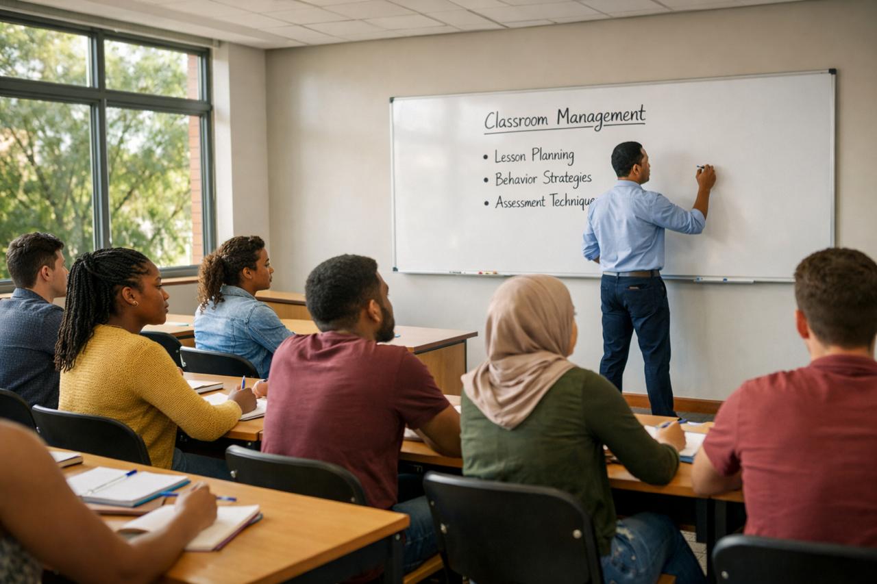 Education students in a South African university classroom during teacher training session