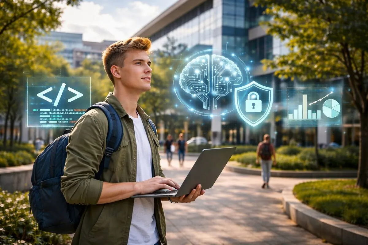 South African university student exploring technology careers on campus