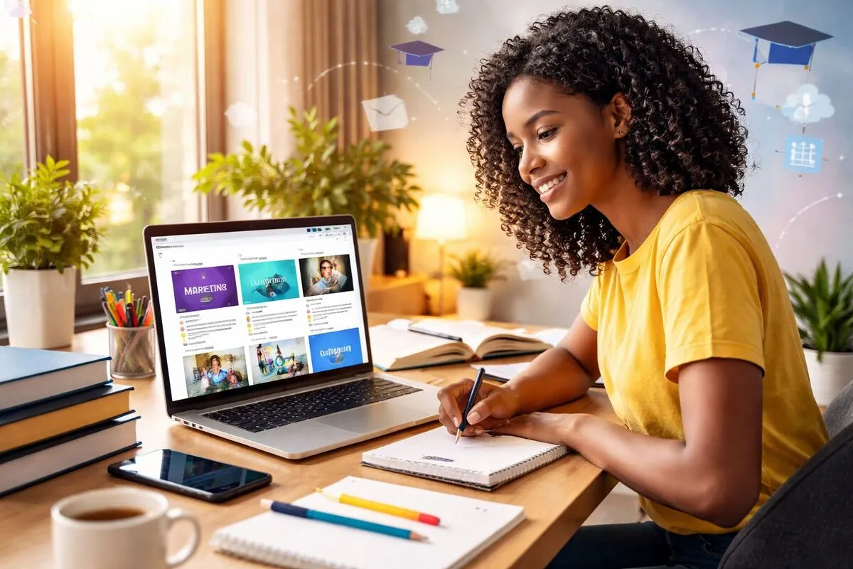 Student in South Africa using laptop for free online learning