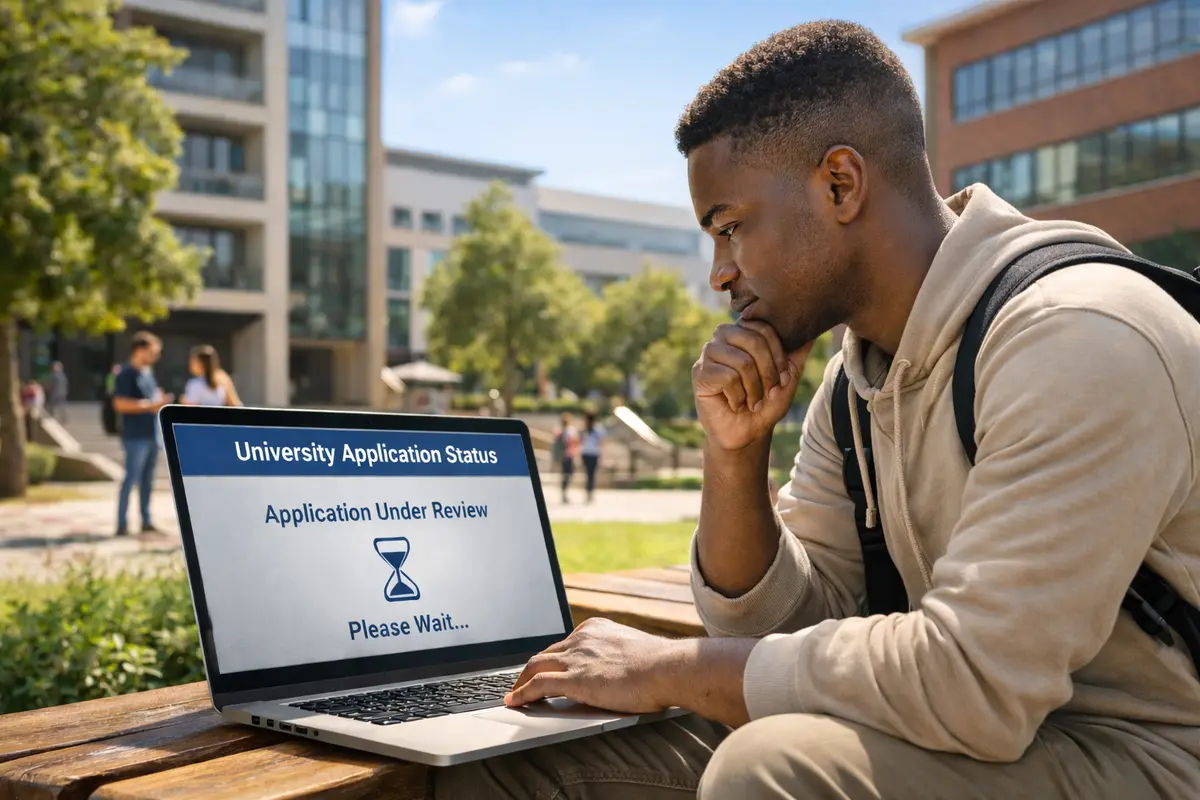 Student checking university application status on a laptop in South Africa