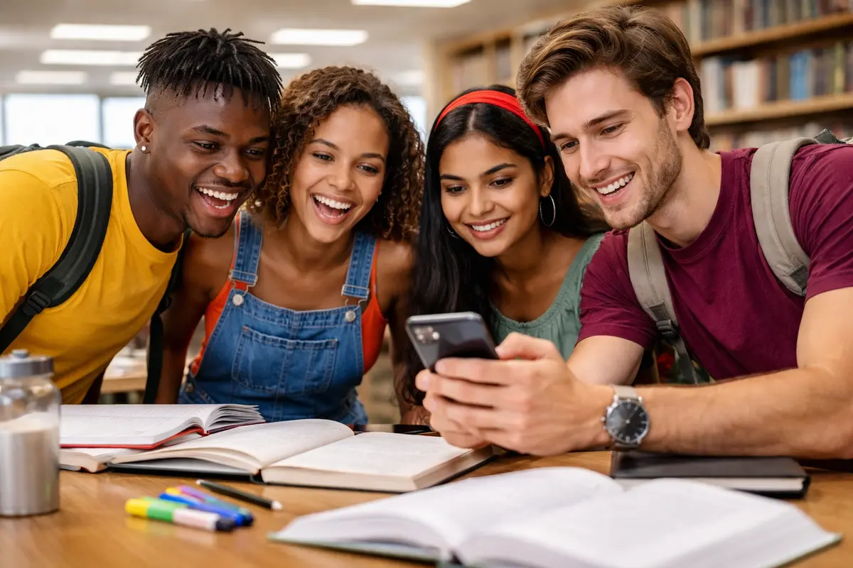South African students using laptop on campus checking university application status