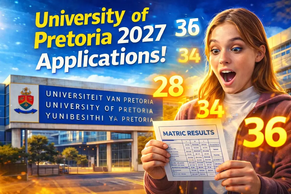 Student checking APS score with University of Pretoria background