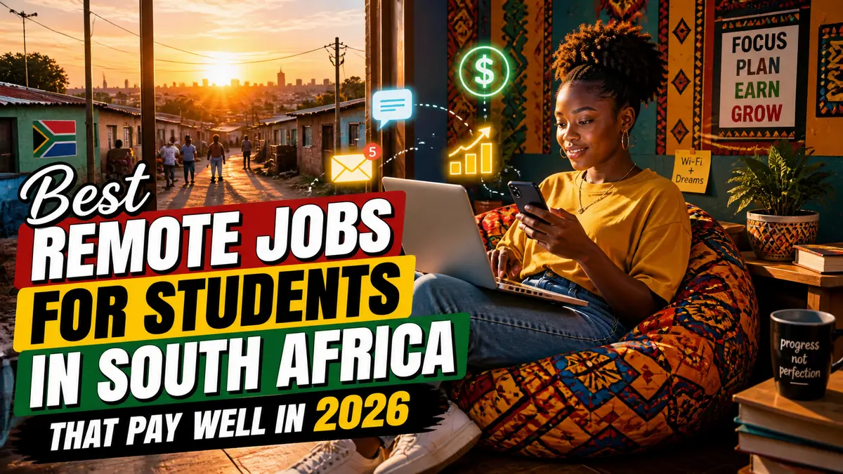 South African student earning money online in a creative home setup